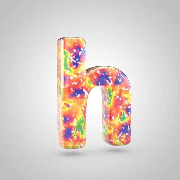 Bright acrylic pouring letter H lowercase. 3d render colorful font isolated on white background