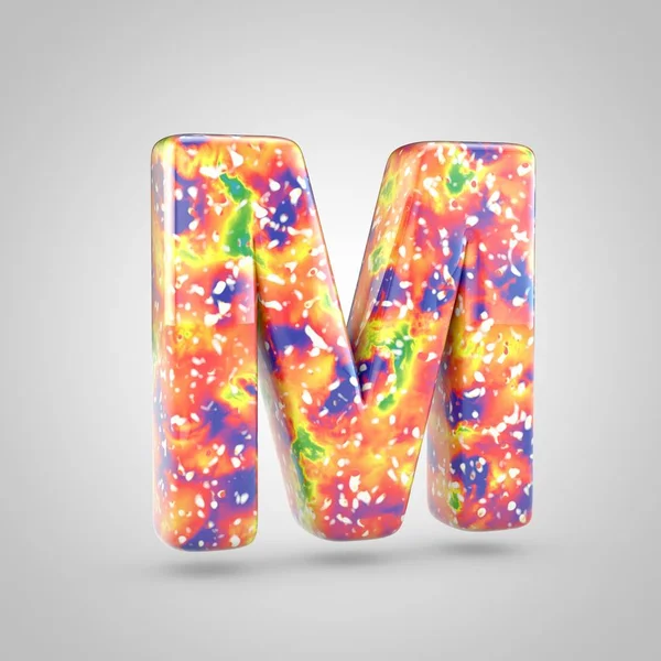 Bright acrylic pouring letter M uppercase. 3d render colorful font isolated on white background