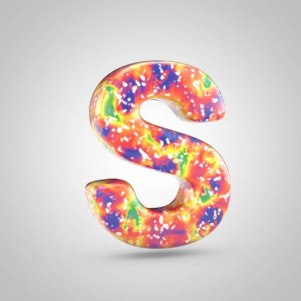 Bright acrylic pouring letter S uppercase. 3d render colorful font isolated on white background