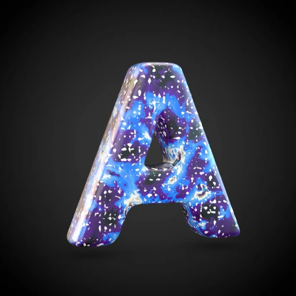 Acrylic pouring letter A uppercase. 3d render font isolated on black background