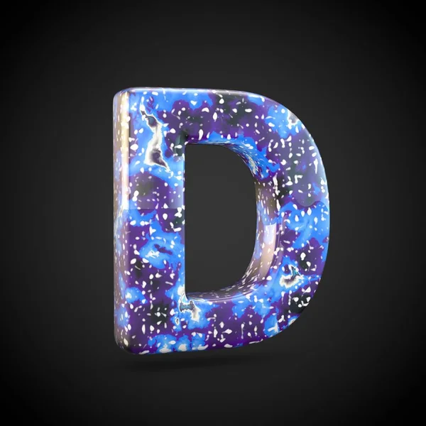 Acrylic pouring letter D uppercase. 3d render font isolated on black background