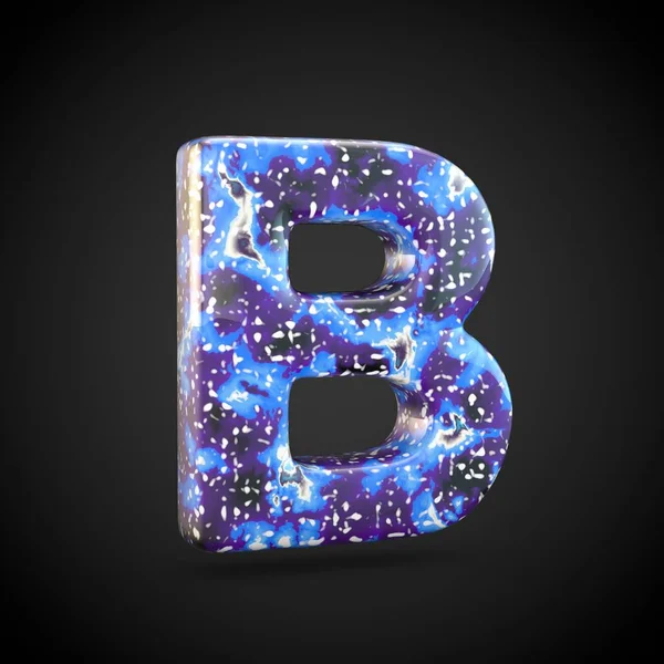 Acrylic pouring letter B uppercase. 3d render font isolated on black background