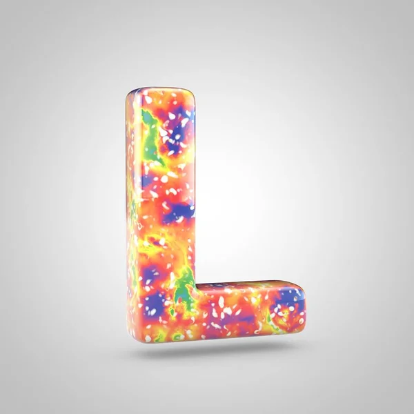 Bright acrylic pouring letter L uppercase. 3d render colorful font isolated on white background