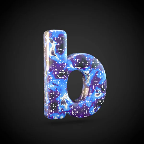 Acrylic pouring letter B lowercase. 3d render font isolated on black background