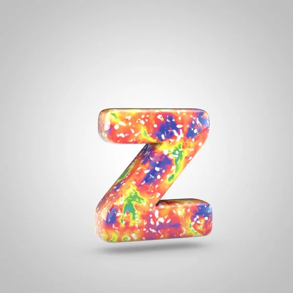Bright acrylic pouring letter Z lowercase. 3d render colorful font isolated on white background
