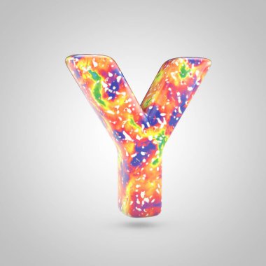 Parlak akrilik dökme Y harfi büyük harf. 3d render renkli yazı tipi beyaz arka plan üzerinde izole