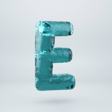 Beyaz arka plan üzerinde izole okyanus su harf büyük harf E.