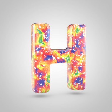 Parlak akrilik dökme H harfi büyük harf. 3d render renkli yazı tipi beyaz arka plan üzerinde izole