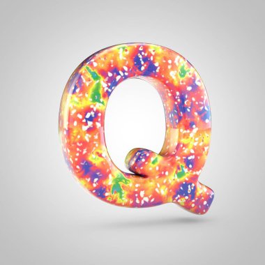 Parlak akrilik dökme harf Q büyük harf. 3d render renkli yazı tipi beyaz arka plan üzerinde izole