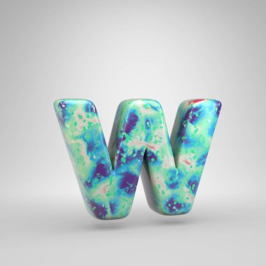 Mavimsi akrilik dökme harf W küçük. Beyaz arka plan üzerinde izole 3d render soğuk renk yazı tipi