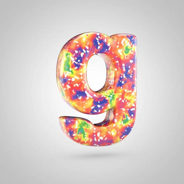 Bright acrylic pouring letter G lowercase. 3d render colorful font isolated on white background