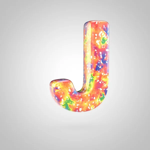 Bright acrylic pouring letter J uppercase. 3d render colorful font isolated on white background