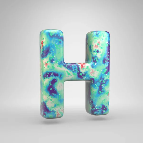 Bluish acrylic pouring letter H uppercase. 3d render cold color font isolated on white background