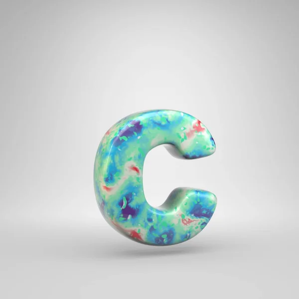 Bluish acrylic pouring letter C lowercase. 3d render cold color font isolated on white background
