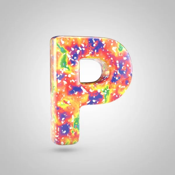 Bright acrylic pouring letter P uppercase. 3d render colorful font isolated on white background