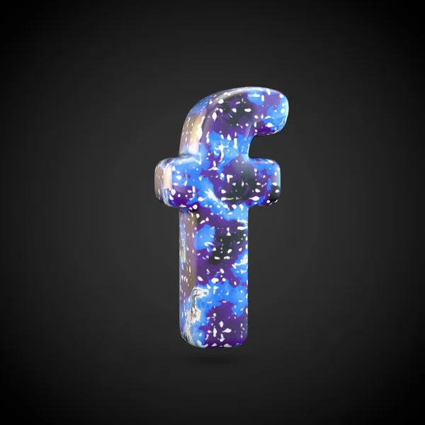 Acrylic pouring letter F lowercase. 3d render font isolated on black background