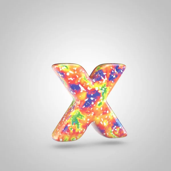 Bright acrylic pouring letter X lowercase. 3d render colorful font isolated on white background
