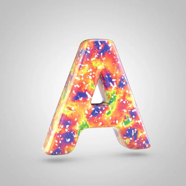 Bright acrylic pouring letter A uppercase. 3d render colorful font isolated on white background