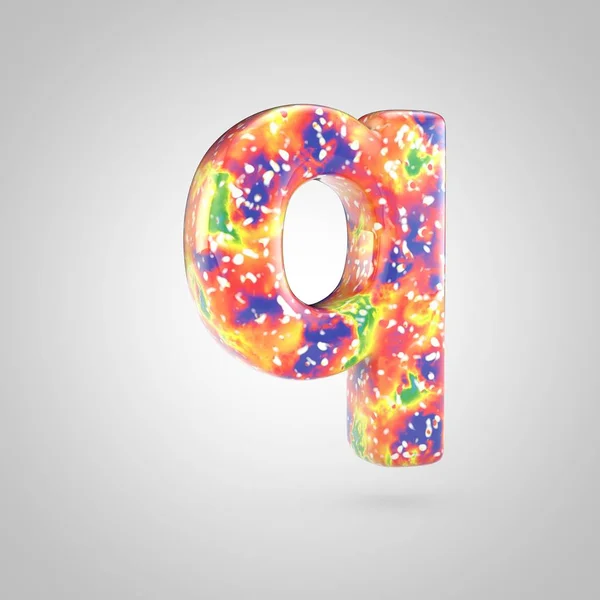 Bright acrylic pouring letter Q lowercase. 3d render colorful font isolated on white background