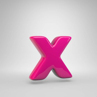 Plastik pembe renk X harfi küçük. 3d render parlak yazı tipi beyaz arka plan üzerinde izole