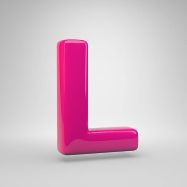 Büyük L harfi plastik pembe renk. 3d render parlak yazı tipi beyaz arka plan üzerinde izole
