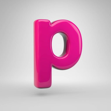 Plastik pembe renk P harfi küçük. 3d render parlak yazı tipi beyaz arka plan üzerinde izole