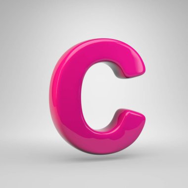 Plastic Pink color letter C uppercase. 3D render glossy font isolated on white background