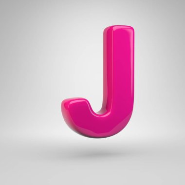 Büyük J harfi plastik pembe renk. 3d render parlak yazı tipi beyaz arka plan üzerinde izole