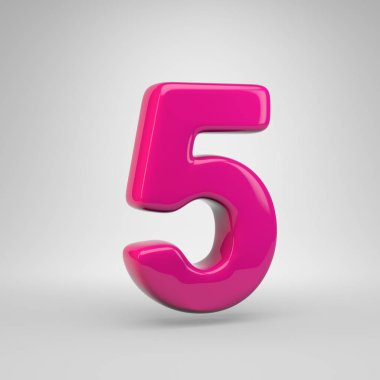 Plastik pembe renk sayısı 5. 3d render parlak yazı tipi beyaz arka plan üzerinde izole