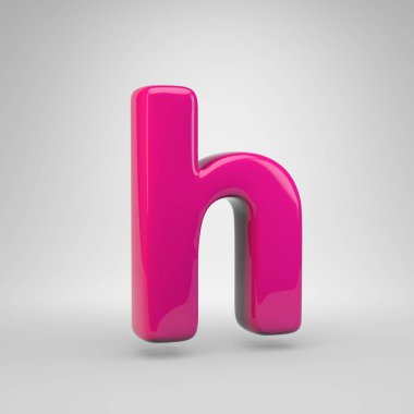 Plastik pembe renk H harfi küçük. 3d render parlak yazı tipi beyaz arka plan üzerinde izole