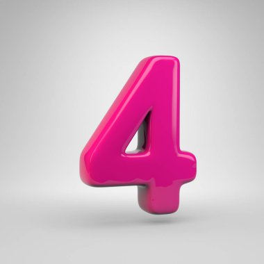 4 numaralı plastik pembe renk. 3d render parlak yazı tipi beyaz arka plan üzerinde izole