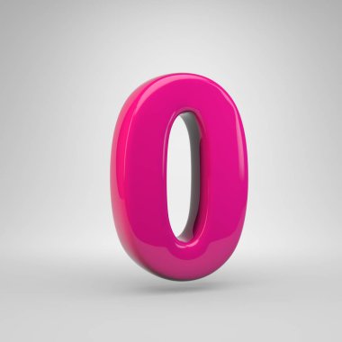 Plastik pembe renk numarası 0. 3d render parlak yazı tipi beyaz arka plan üzerinde izole