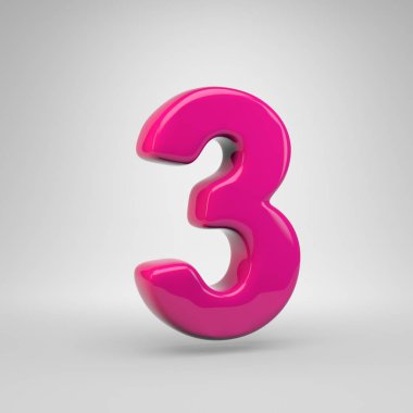 Plastik pembe renk sayısı 3. 3d render parlak yazı tipi beyaz arka plan üzerinde izole