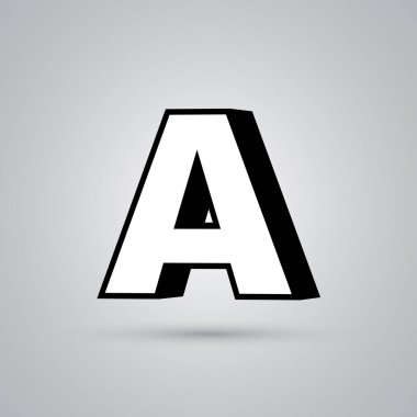 3D vektör mektup siyah kenarlığa sahip olan bir büyük beyaz. Işık yansıması ve beyaz arka plan üzerinde izole gölge ile parlak yazı tipi