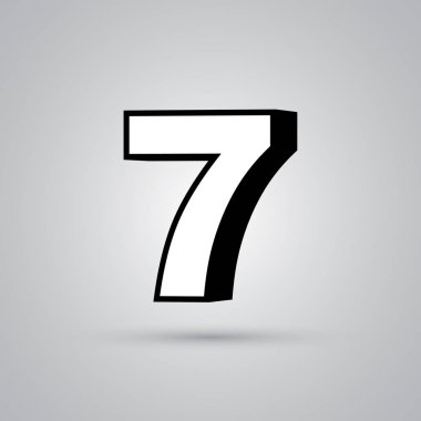 Beyaz siyah sınır ile 3d vektör sayısı 7. Işık yansıması ve beyaz arka plan üzerinde izole gölge ile parlak yazı tipi