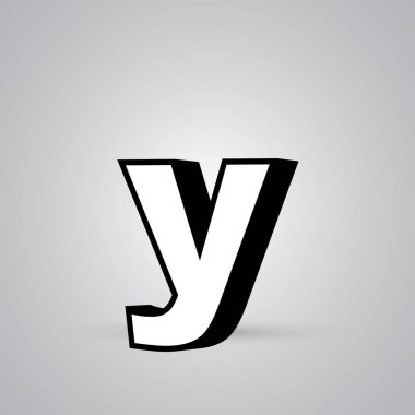 3D vektör harf Y ile siyah sınır küçük beyaz. Işık yansıması ve beyaz arka plan üzerinde izole gölge ile parlak yazı tipi