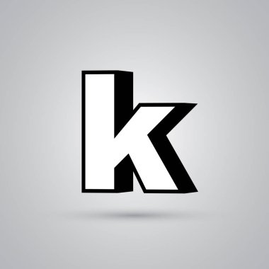 3D vektör harf K ile siyah sınır küçük beyaz. Işık yansıması ve beyaz arka plan üzerinde izole gölge ile parlak yazı tipi