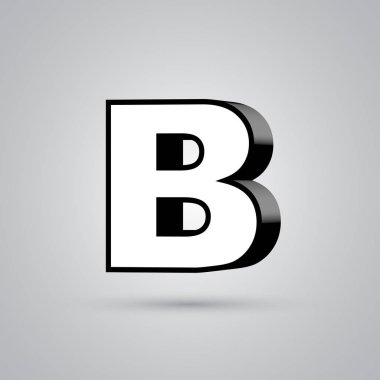 3D vektör mektup B siyah sınır ile büyük beyaz. Işık yansıması ve beyaz arka plan üzerinde izole gölge ile parlak yazı tipi