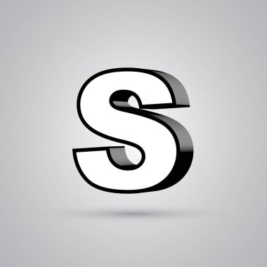 3D vektör harf S ile siyah sınır büyük beyaz. Işık yansıması ve beyaz arka plan üzerinde izole gölge ile parlak yazı tipi