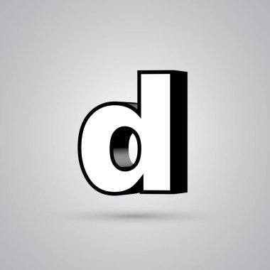 3D vektör harf D siyah sınır ile küçük beyaz. Işık yansıması ve beyaz arka plan üzerinde izole gölge ile parlak yazı tipi