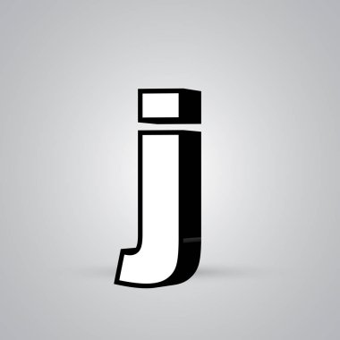 3D vektör harf J ile siyah sınır küçük beyaz. Işık yansıması ve beyaz arka plan üzerinde izole gölge ile parlak yazı tipi
