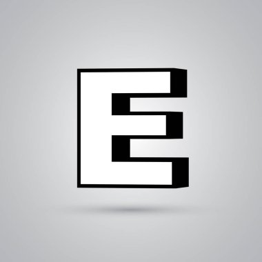 3D vektör harf E siyah sınır ile büyük beyaz. Işık yansıması ve beyaz arka plan üzerinde izole gölge ile parlak yazı tipi