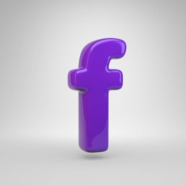 Proton mor renk F harfi küçük. 3d render parlak yazı tipi beyaz arka plan üzerinde izole