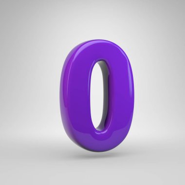 Proton mor renk numarası 0. 3d render parlak yazı tipi beyaz arka plan üzerinde izole