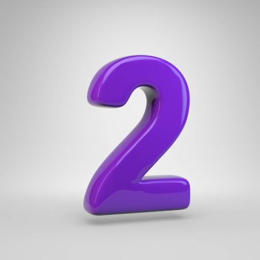 Proton mor renk sayısı 2. 3d render parlak yazı tipi beyaz arka plan üzerinde izole