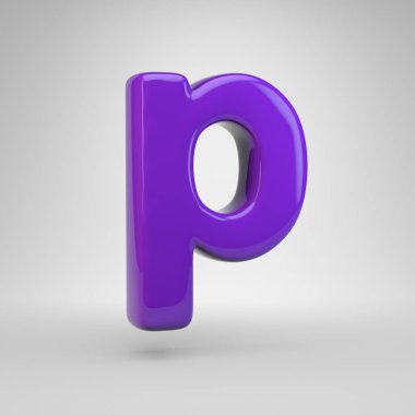 Proton mor renk P harfi küçük. 3d render parlak yazı tipi beyaz arka plan üzerinde izole