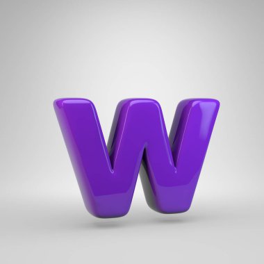 Proton mor renk mektup W küçük. 3d render parlak yazı tipi beyaz arka plan üzerinde izole