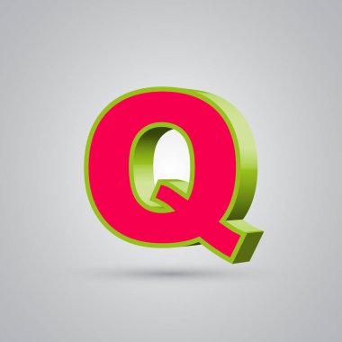 Karpuz 3d vektör harf Q büyük harf. Parlak yeşil kenarlık ve beyaz arka plan üzerinde izole ışık yansıması ile kırmızı yazı tipi