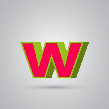 Karpuz 3d vektör harf W küçük. Parlak yeşil kenarlık ve beyaz arka plan üzerinde izole ışık yansıması ile kırmızı yazı tipi