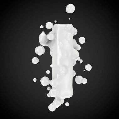 3D L harfi küçük. Süt yazı tipiyle izole üzerinde siyah arka plan damla. 3D render.